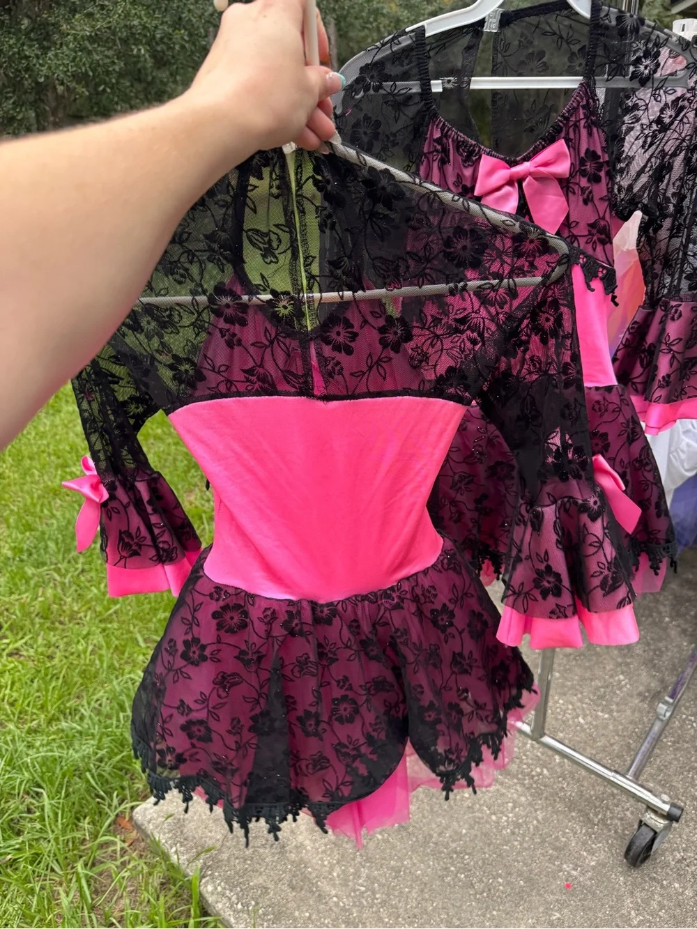 Pink and Black Lace Ballet Dress with Bow